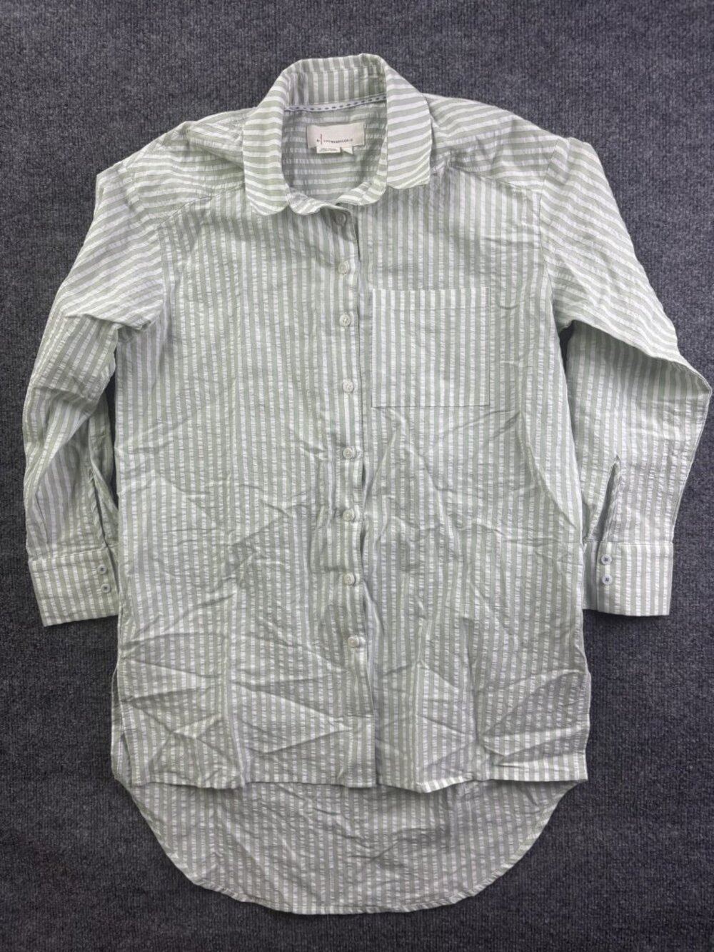 Anthropologie Shirt Dress Womens XXS Green Striped Collared Button Front